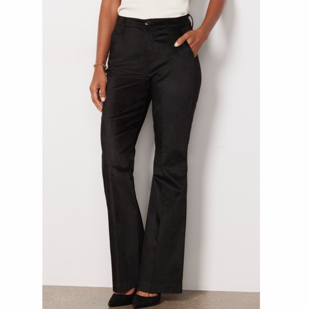 Level 99 Evereve Black Percy Velvet Wide Leg Flare Trouser Pants Size 27